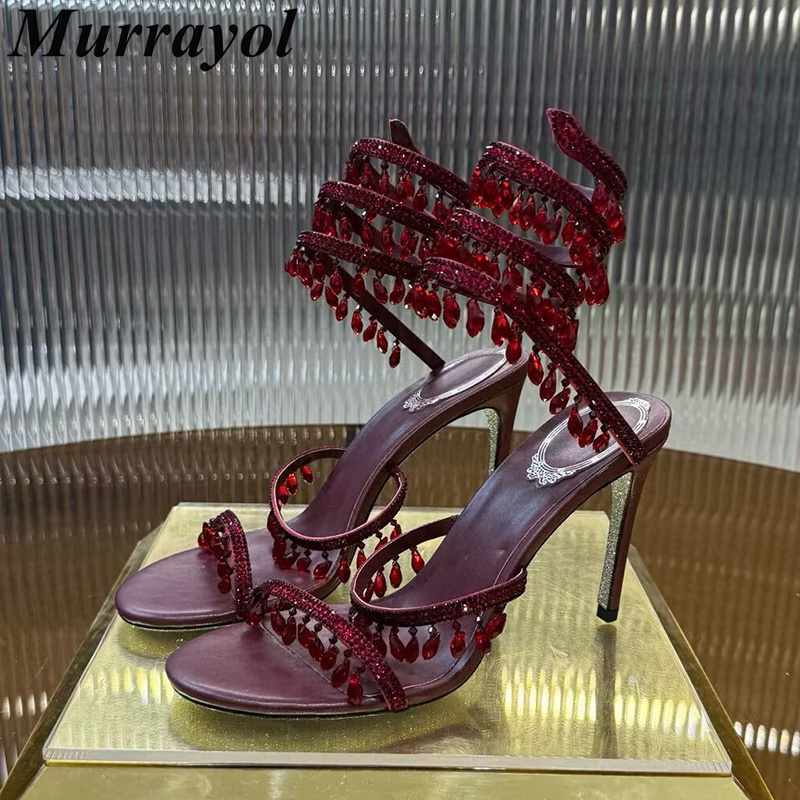 Summer Clothing Stores - Sandalen mit knöchelhohem, schlangenförmigem Riemen, Partykleid-Schuhe,